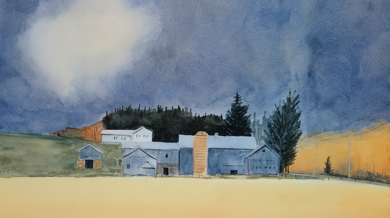 Grey Barns, Yellow Sky by Laurence E. Keefe
